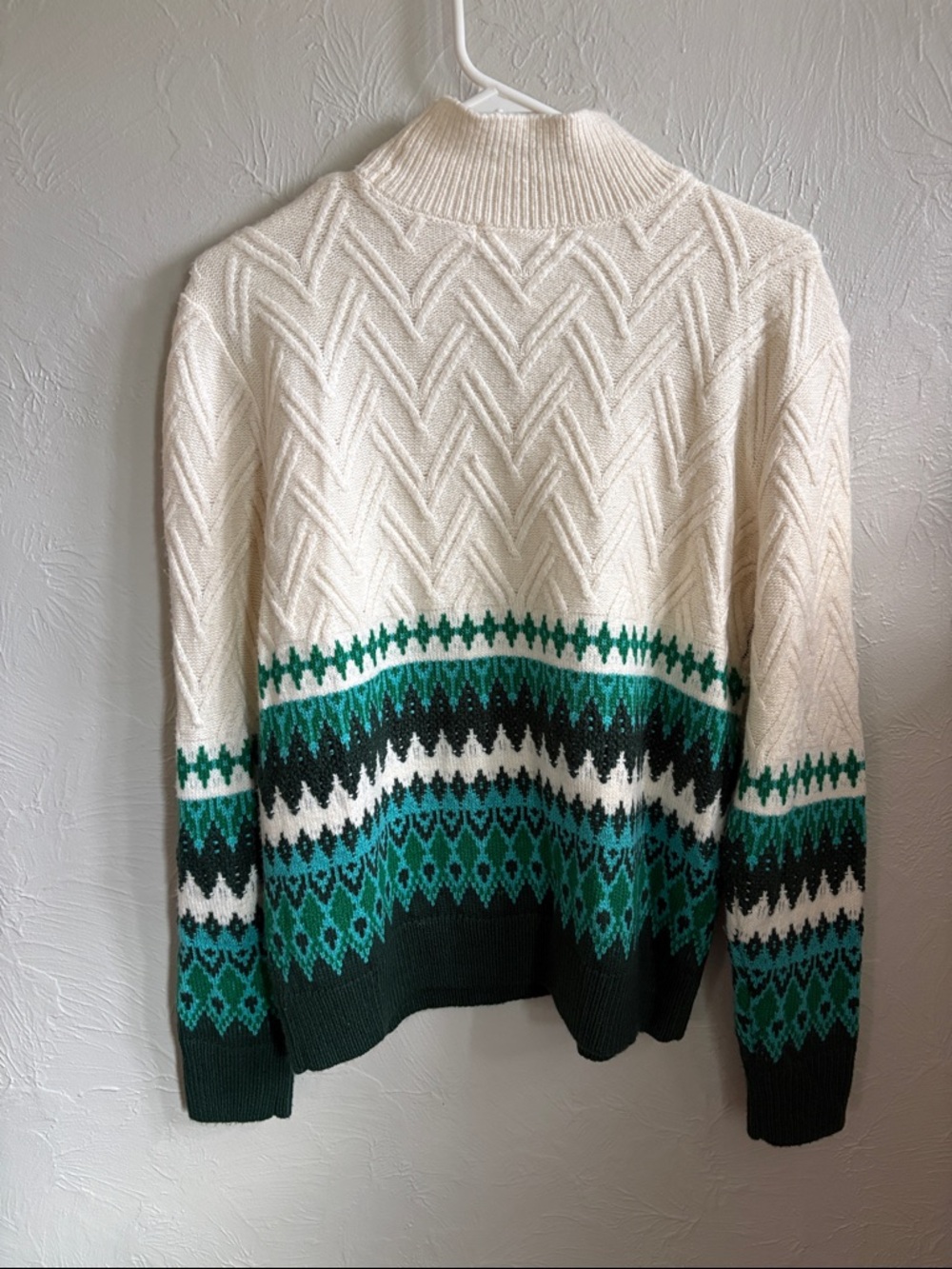 89th & Madison Cream and Green Patterned Turtleneck Sweater - Picture 3 of 4
